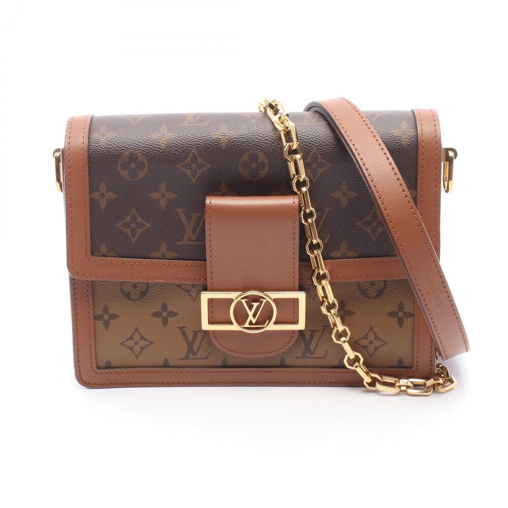 Louis Vuitton Dauphine Canvas Leather Monogram Reverse Shoulder Bag Beige Brown